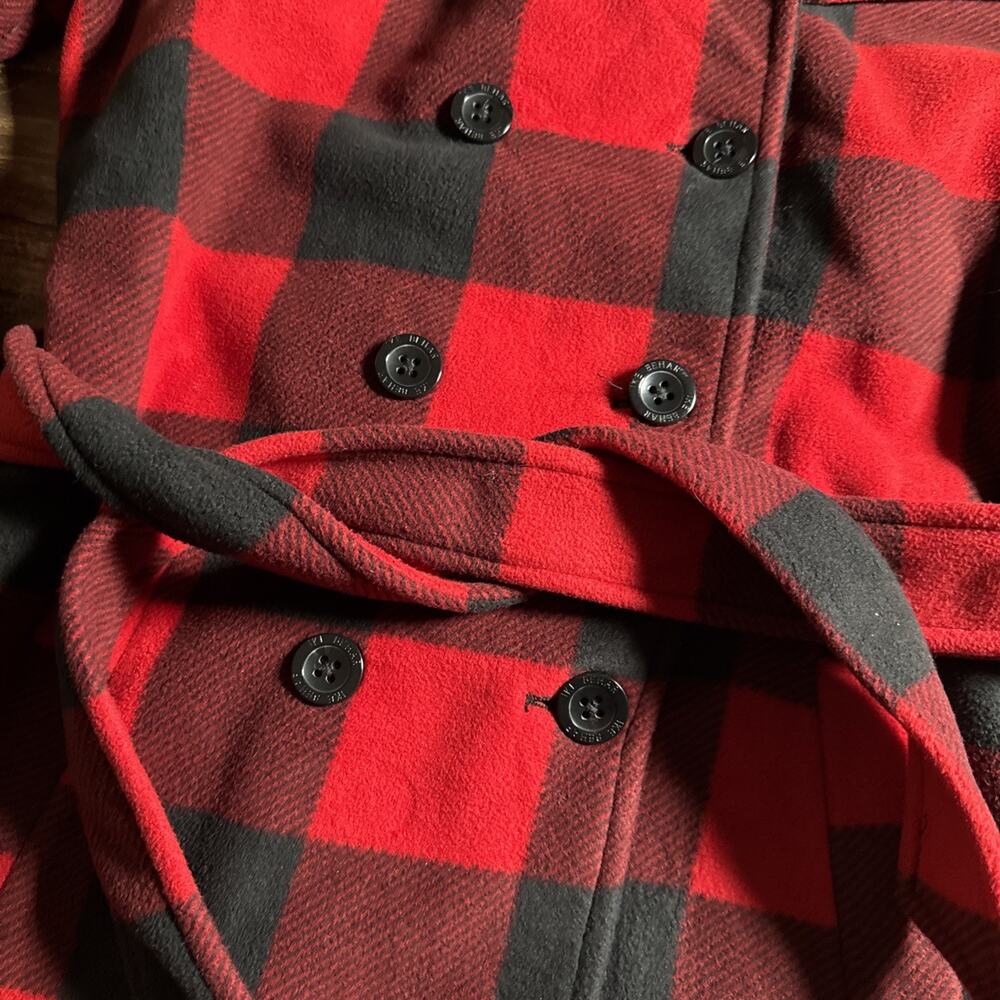 Ike Behar Buffalo Red Black Plaid Womens Fleece Belted Jacket XL - Picture 3 of 10